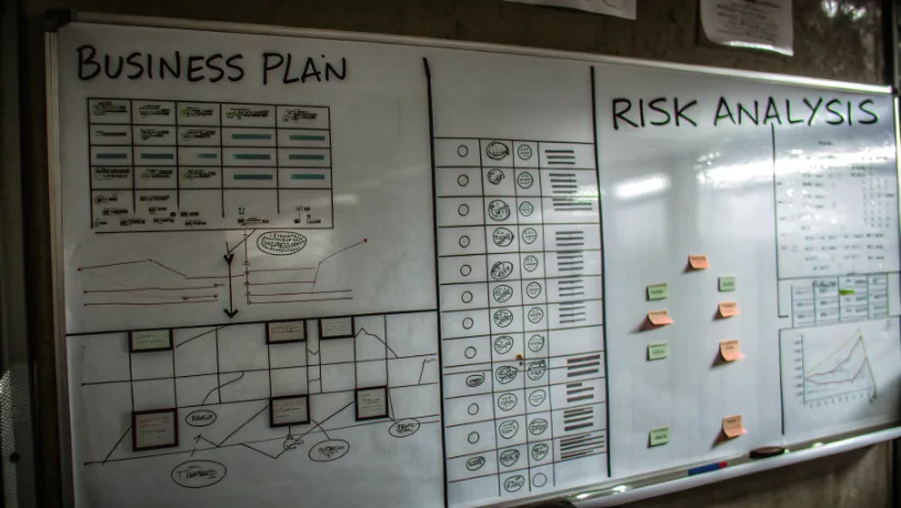 Zakelijke planning en risico analyse op whiteboard