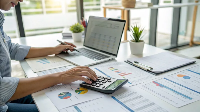 Persoon werkt aan spreadsheet met vergelijkende data analyse